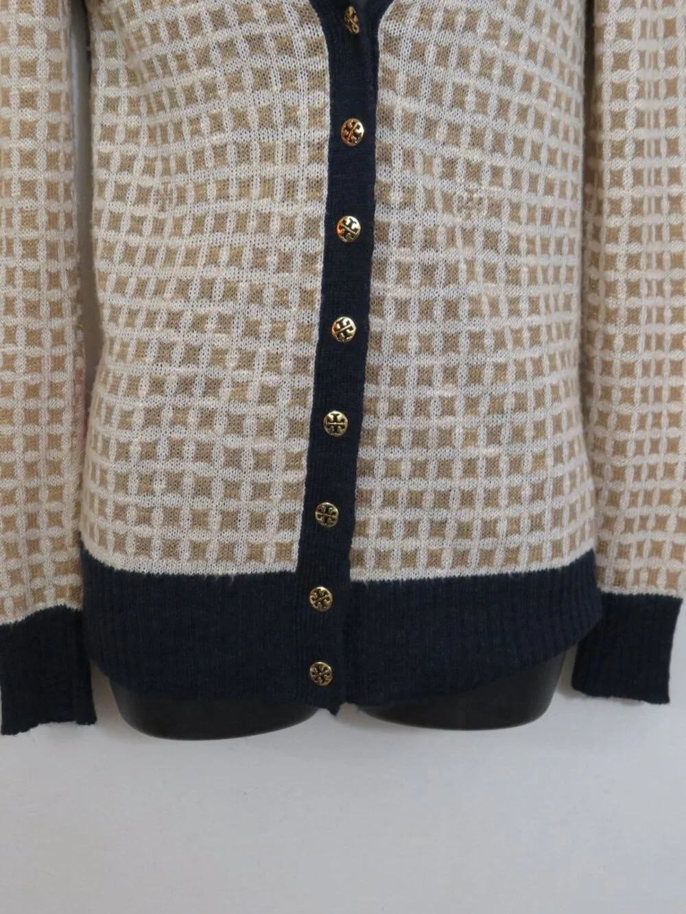 Tory Burch size XS Floral Print Linen Blend Cardigan Jumper Lightweight V Neck